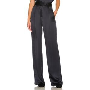 NWT The Sei Women's Black 100% Silk Pleated Wide Leg Trouser Pant Size 4